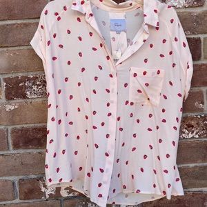 Rails Cream Strawberry Print Button-Up Top